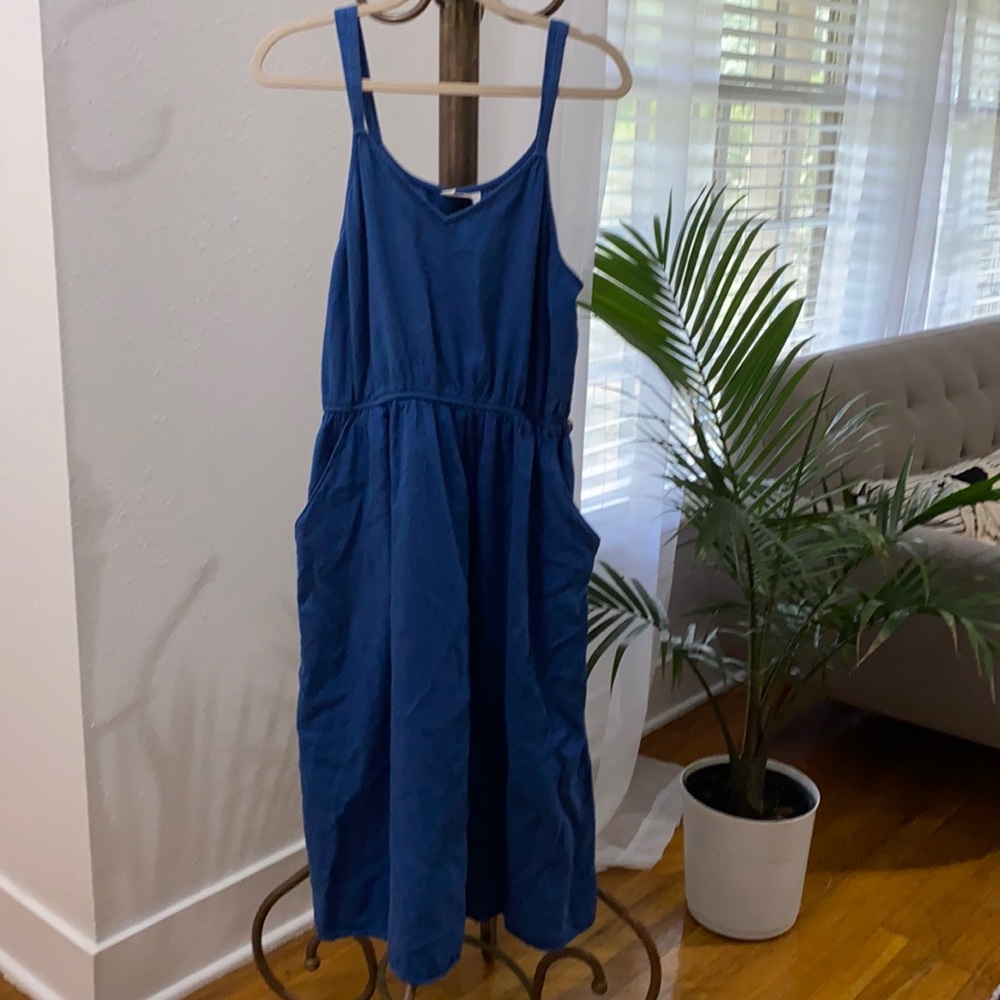 Blue Dress Elastic Waist with Pockets